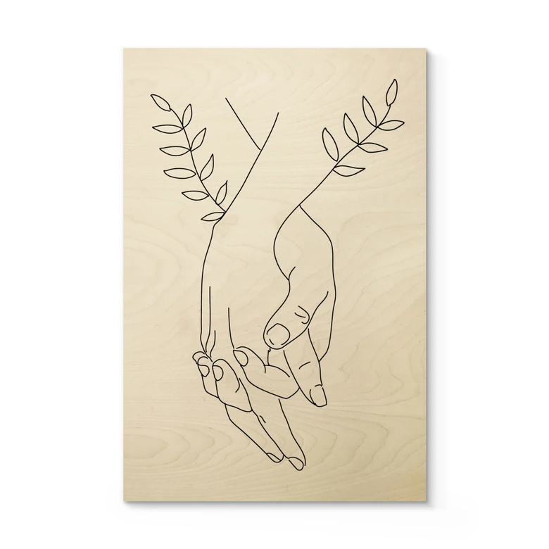 Cuadro de madera Line Art - Amantes cogidos de la mano - Lizde 