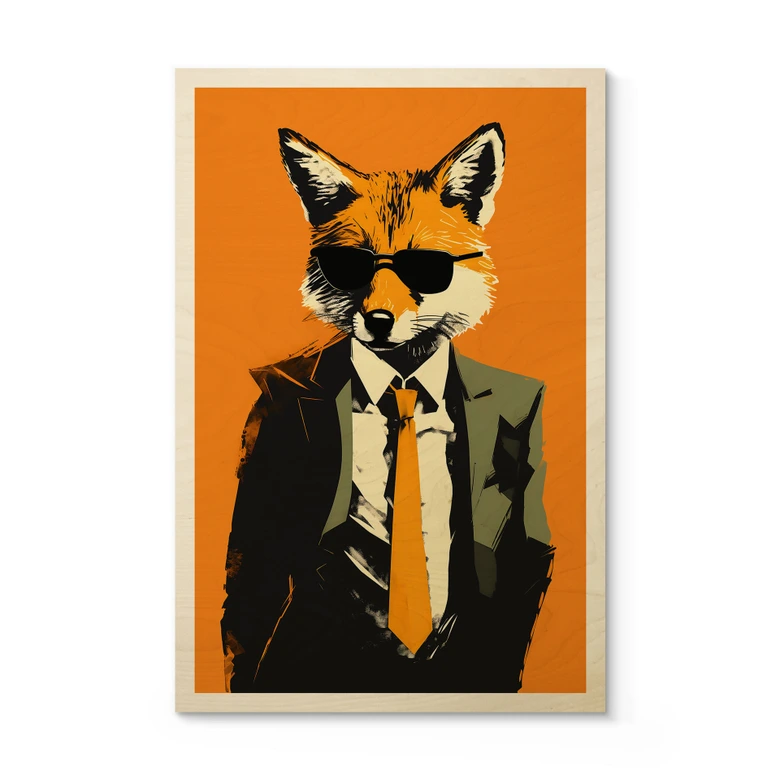 Holzbild Cooler Fuchs im Anzug - Magnusson 