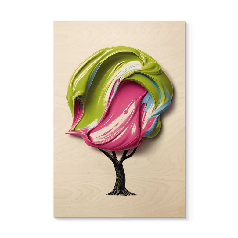 Tableau sur bois Arbre avec couronne 3D colorée - Mielu 