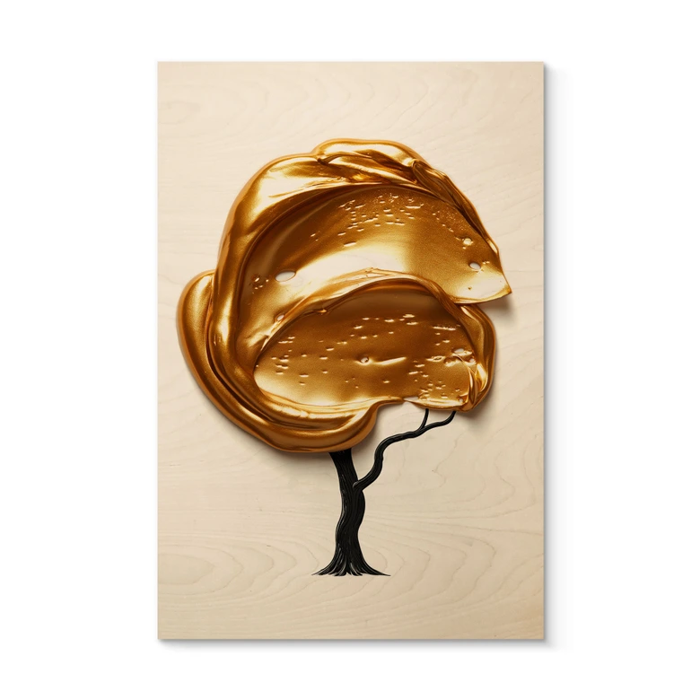 Holzbild Baum mit goldener 3D-Krone - Mielu 