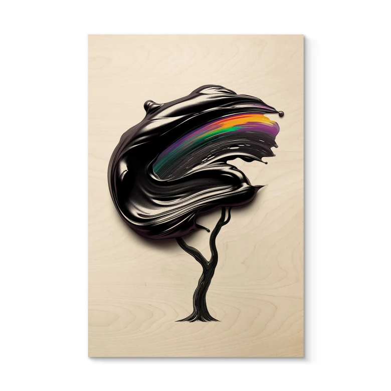 Holzbild Baum mit schwarzer 3D-Krone - Mielu 