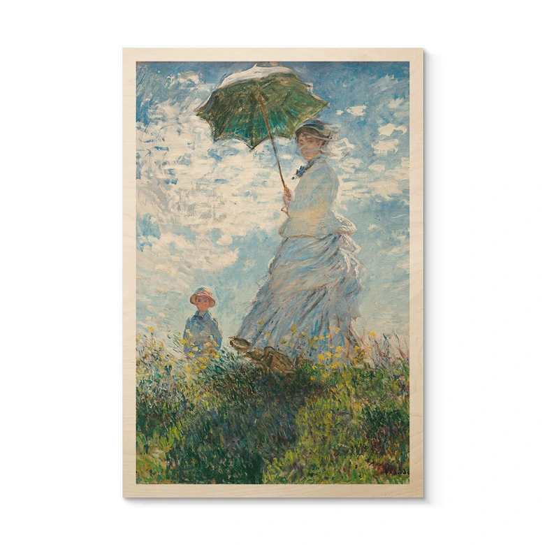 Holzbild Monet - Frau mit Sonnenschirm - Madame Monet und ihr Sohn 