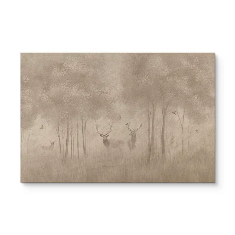 Holzbild Wald - Hirsche im Nebelwald - Ms Tiff 