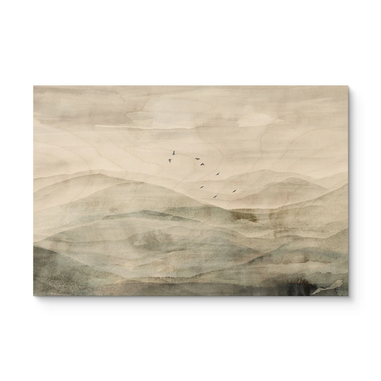 Holzbild Neblige Berglandschaft Aquarell - Ms Tiff 