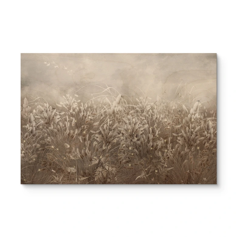 Houten Wanddecoratie pampagras en grassen in beige - Ms Tiff 