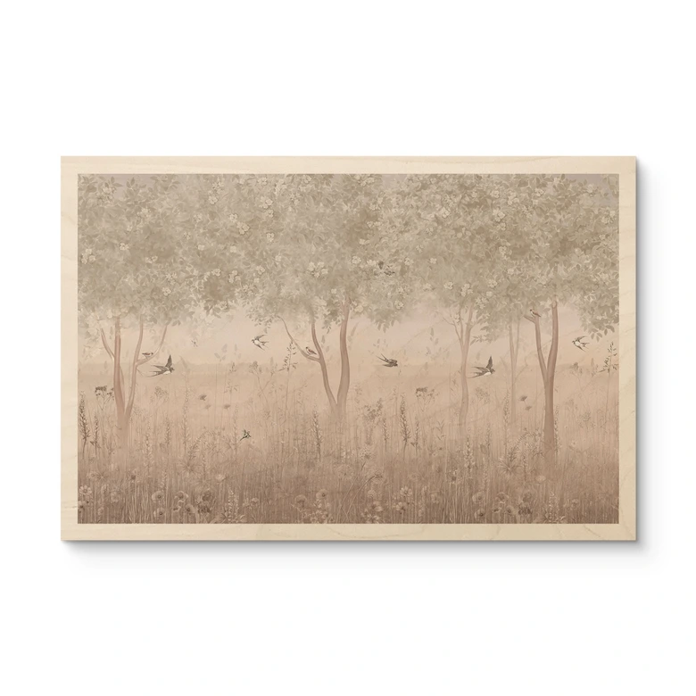 Holzbild Sommerliche Schwalben im Blütenwald - Ms Tiff 