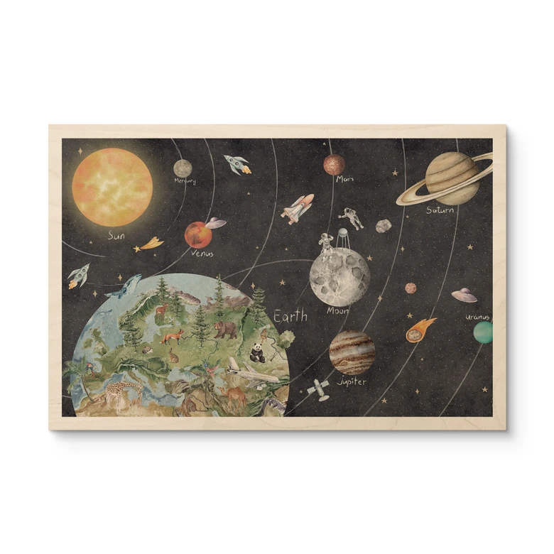 Holzbild Sonnensystem mit Planeten und Erde - Ms Tiff 