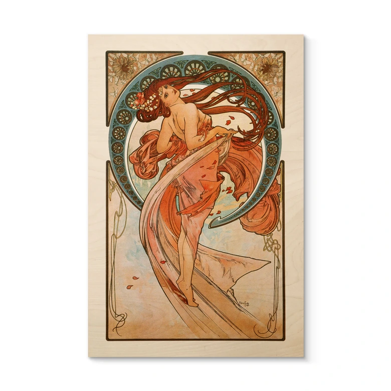 Mucha Trätavla - Fyra konstarter: Dansen 