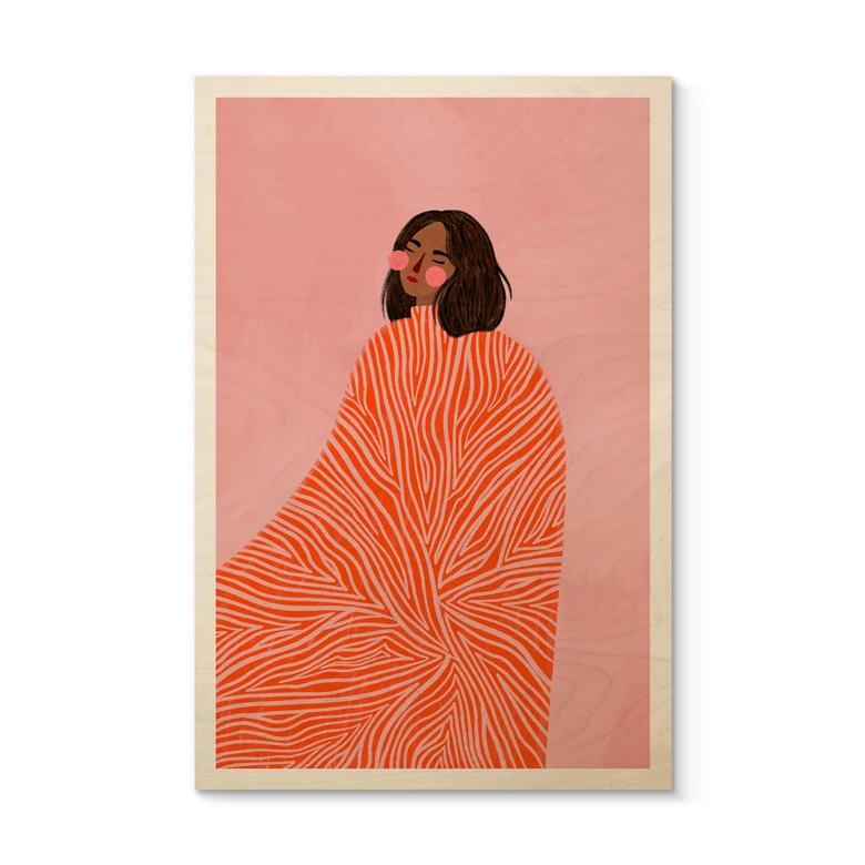 Holzbild Frau mit orangefarbener Decke - Müller 