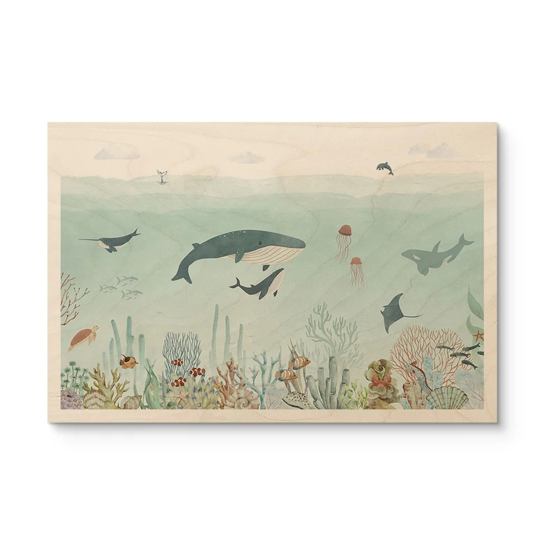 Cuadro de madera aventura submarina con animales marinos - Azul - Oliver Robins 