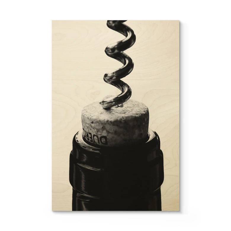 Houten Poster - Wijn met kurkentrekker - Pictufy Studio 