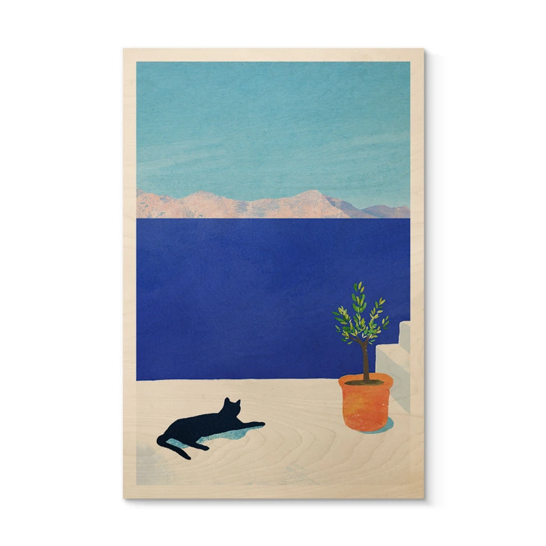 Holzbild Siesta mit Katze am Meer - Rivers 