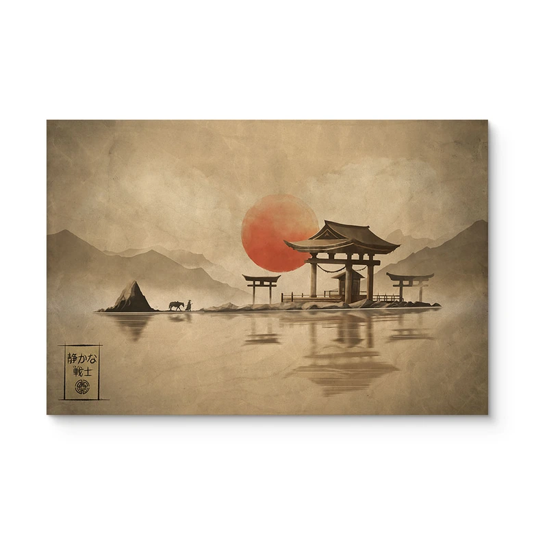 Holzbild Japanischer Tempel im Sonnenaufgang - Roze 