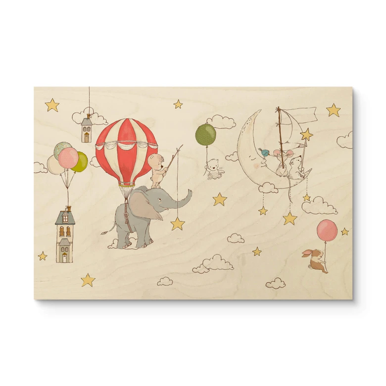 Houten Poster - Vliegende dieren met heteluchtballon - Skellern 