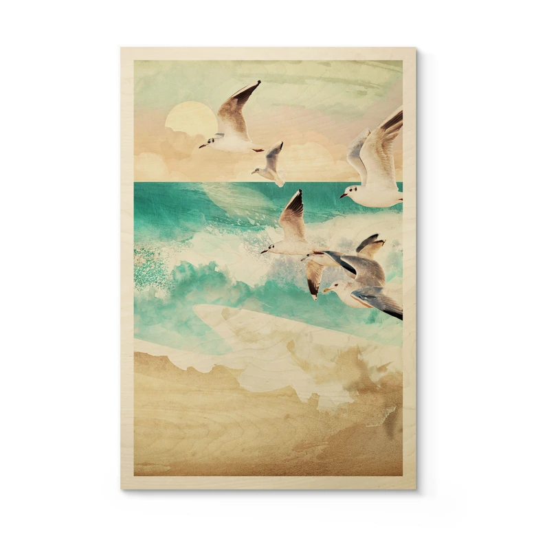 Tableau sur bois Mouettes sur la plage - SpaceFrog Designs 