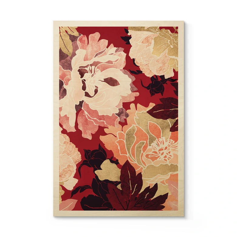 Holzbild Pfingstrosen mit großen Blüten - SpaceFrog Designs 