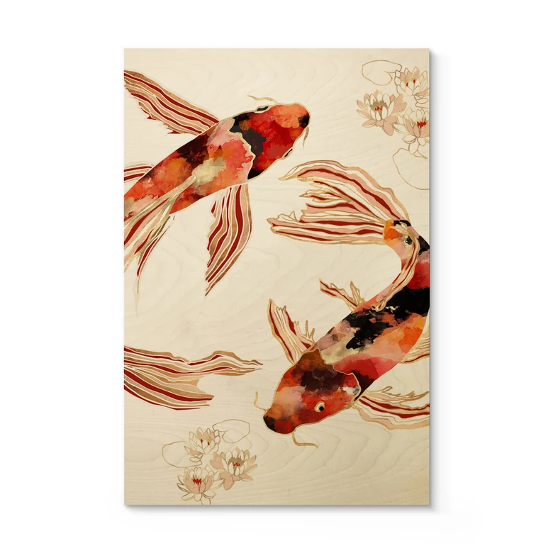 Houten Poster - Twee koi in een vijver - SpaceFrog Designs 