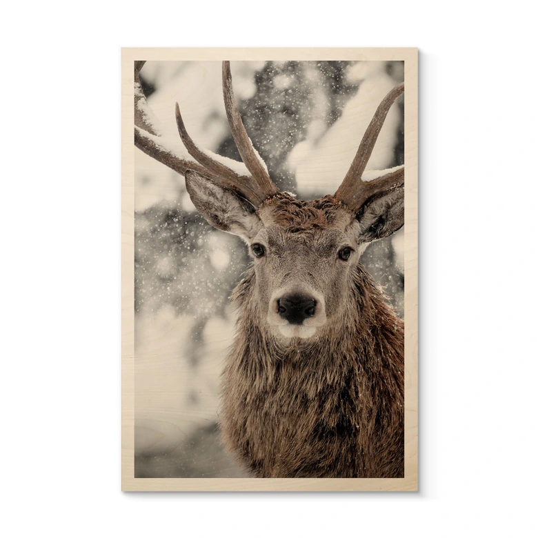 Houten Wanddecoratie hert in een sneeuwjacht - Strigel 