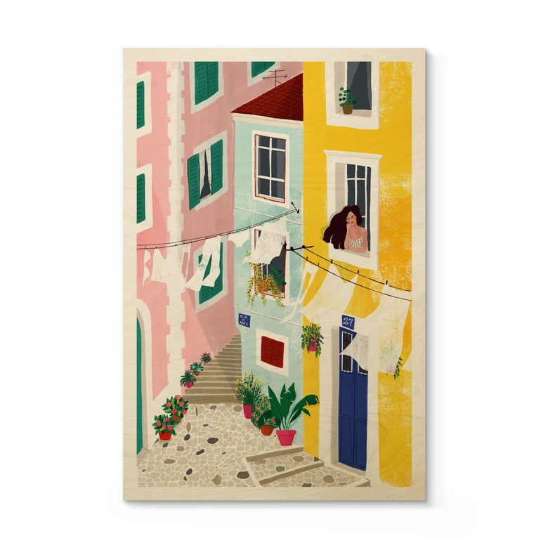 Holzbild Sommerliche Häuser Illustration - Tomljanovic 