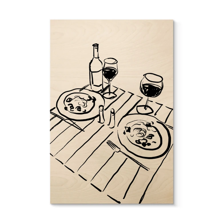Holzbild Stillleben-Dinner mit Wein - Treechild 