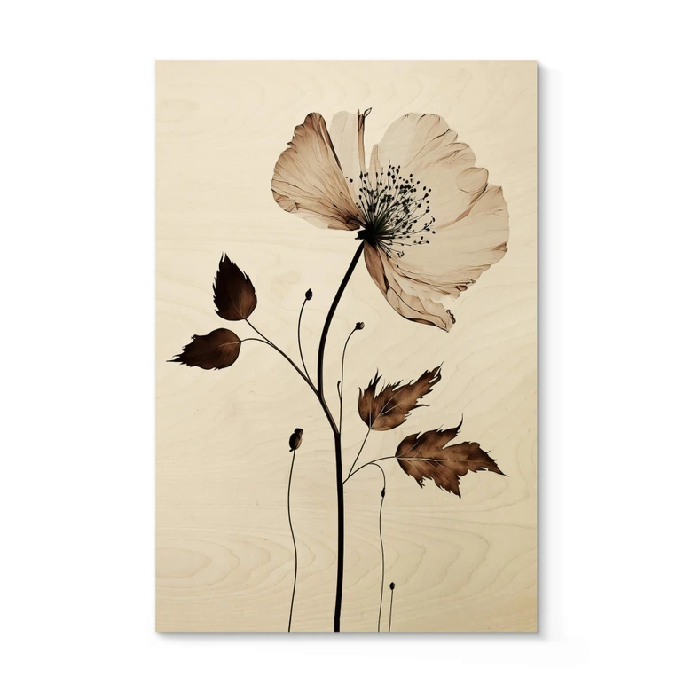 Holzbild Blumen - Trockenblüte in Creme - Treechild 
