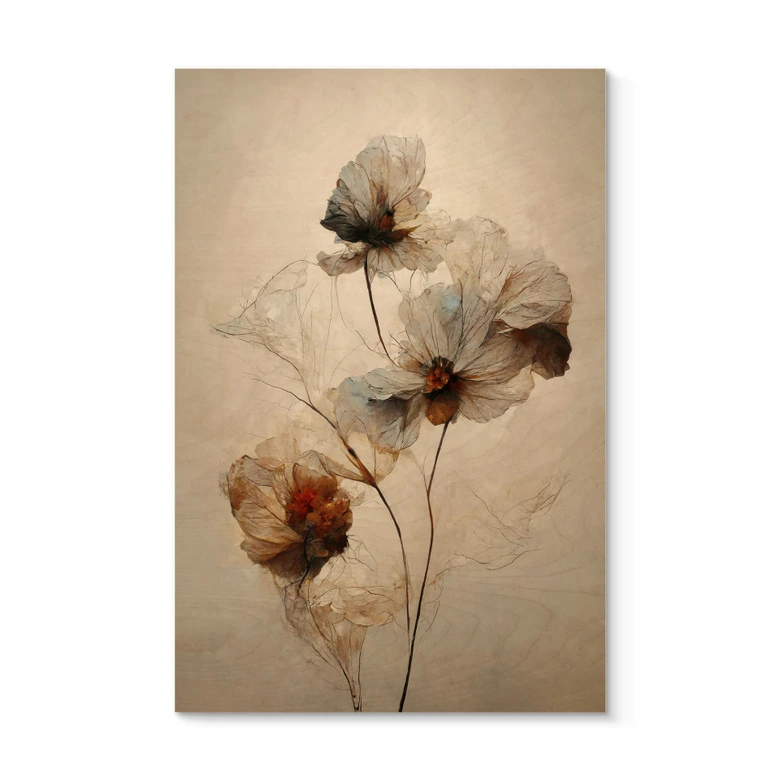 Tableau sur bois Fleurs séchées - L'élégance de l'éphémère - Treechild 