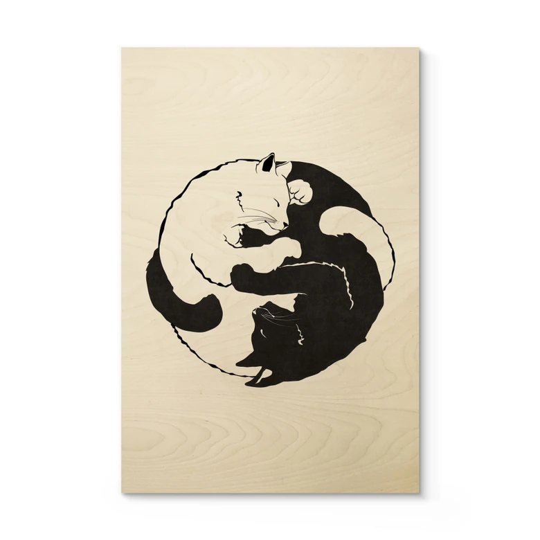 Holzbild Katzen Ying & Yang - Tunaboylu 