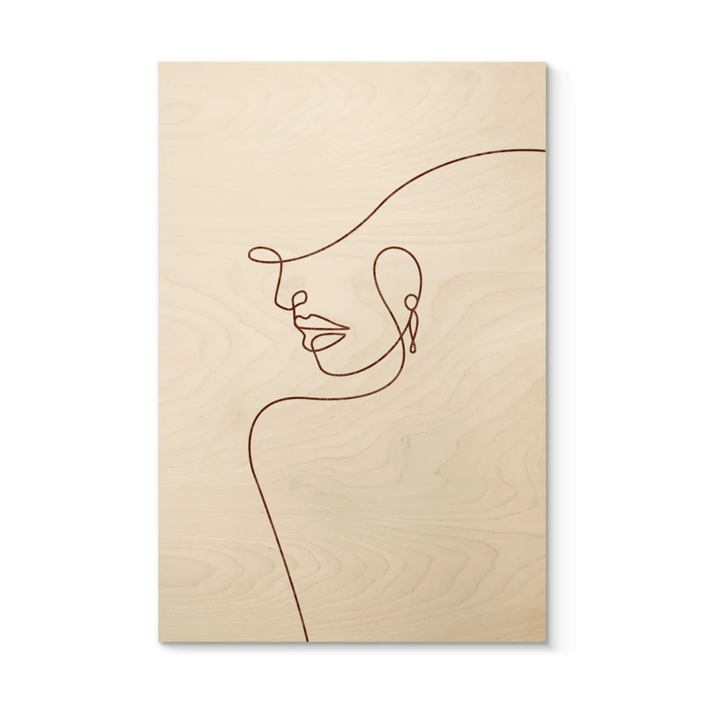 Holzbild Zarte Konturen einer Frau - Line Art - Tunaboylu 