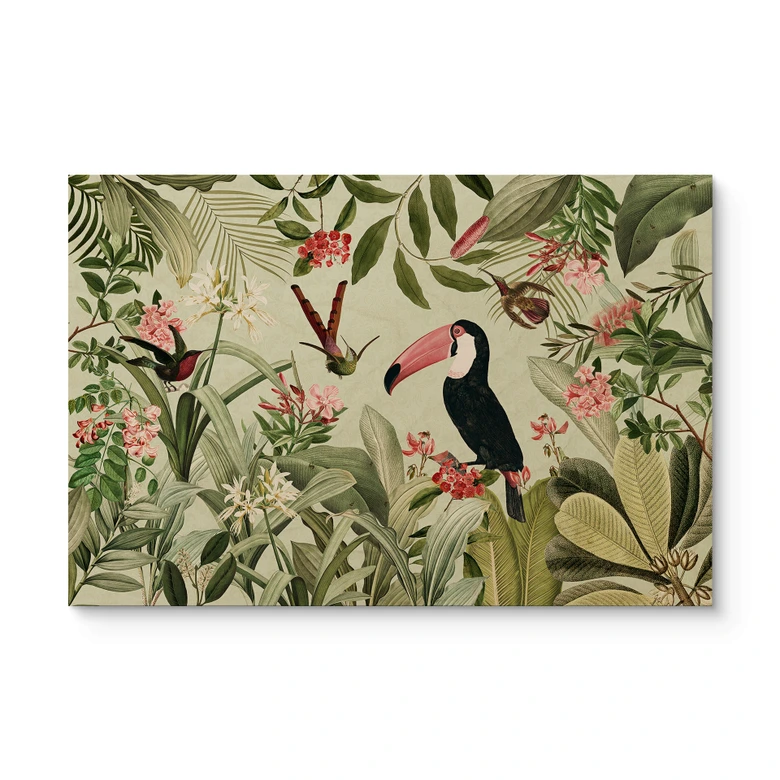 Plakat drewniany tukan w rajskiej dżungli - UN Designs 