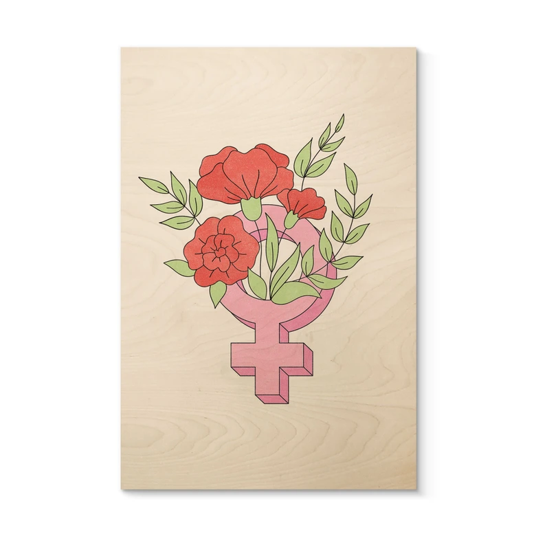 Tableau sur bois Signe de Vénus avec fleurs 