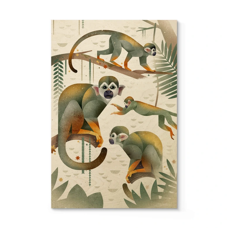 Holzbild Braun - Squirrel Monkeys 