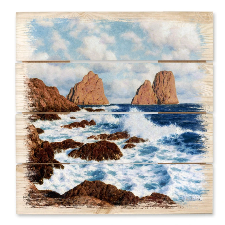 Holzbild Choultsé - Die Felsen bei Capri - 40x41,5 cm 