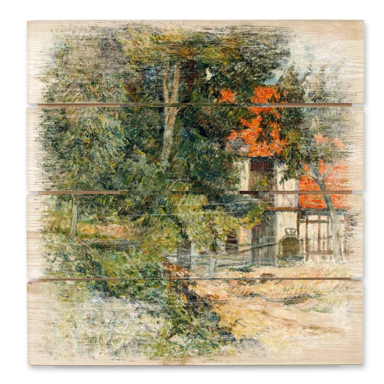 Holzbild Gauguin - Bauernhaus in der Normandie - 40x41,5 cm 