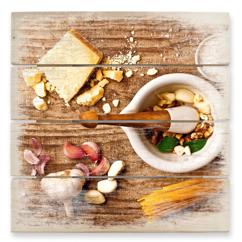 Holzbild Laercio - Pesto Rezept - 40x41,5 cm 