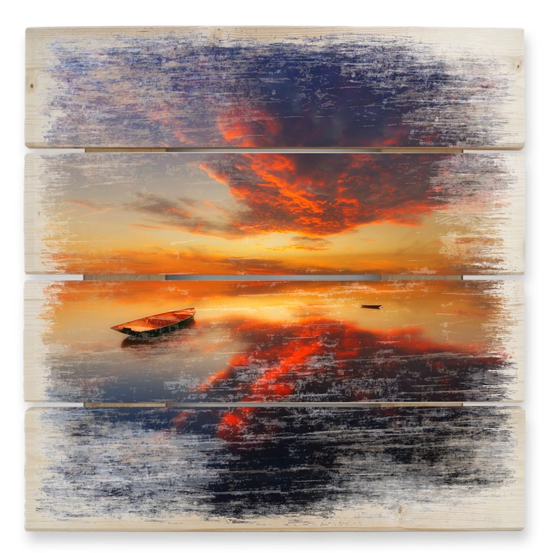 Obraz drewniany Krol - Świecący zachód słońca - kwadrat - 40x41,5 cm 