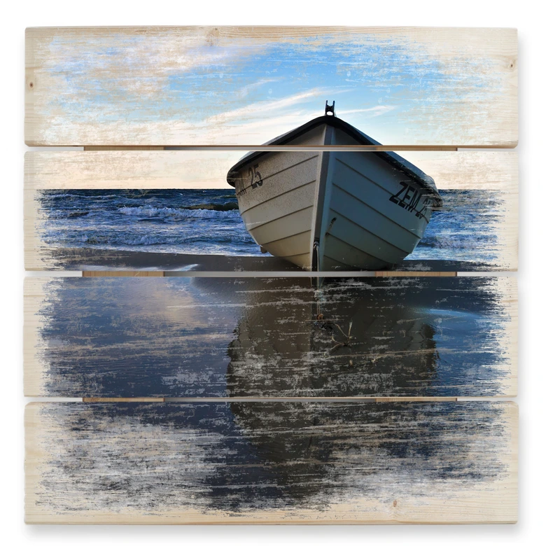 Holzbild Einsames Boot am Ufer - 40x41,5 cm 