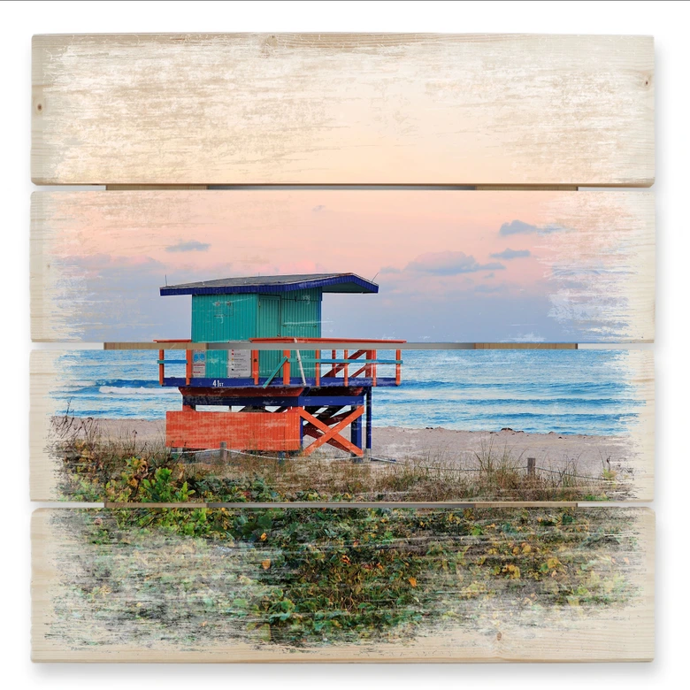 Holzbild Miami Rettungsschwimmerhäuschen - 40x41,5 cm 