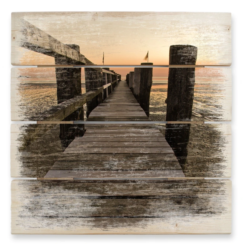 Cuadro de madera embarcadero en el Mar de Wadden - 40x41,5 cm 
