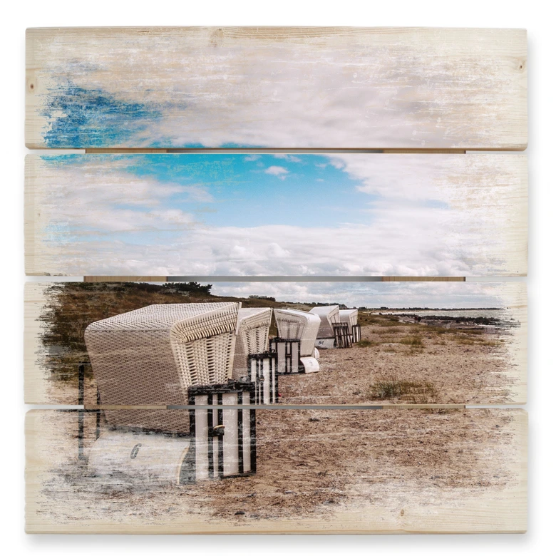 Holzbild Strandkörbe auf Hiddensee - 40x41,5 cm 