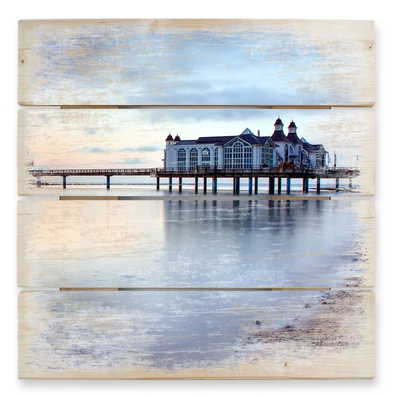 Holzbild Seebrücke Sellin - 40x41,5 cm 