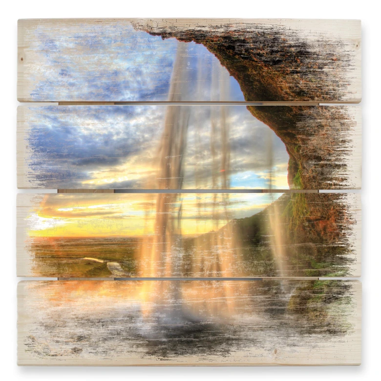 Holzbild Seljalandsfoss Wasserfall - 40x41,5 cm 