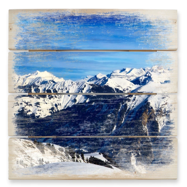 Holzbild Alpenpanorama - 40x41,5 cm 