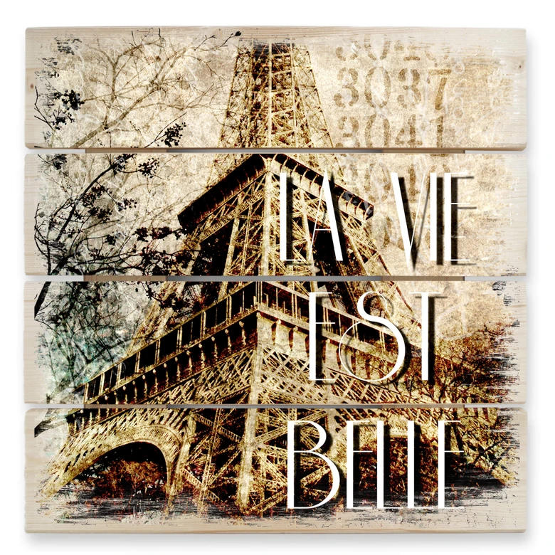 Houten Wanddecoratie La Vie est Belle - Vintage - Vierkant 