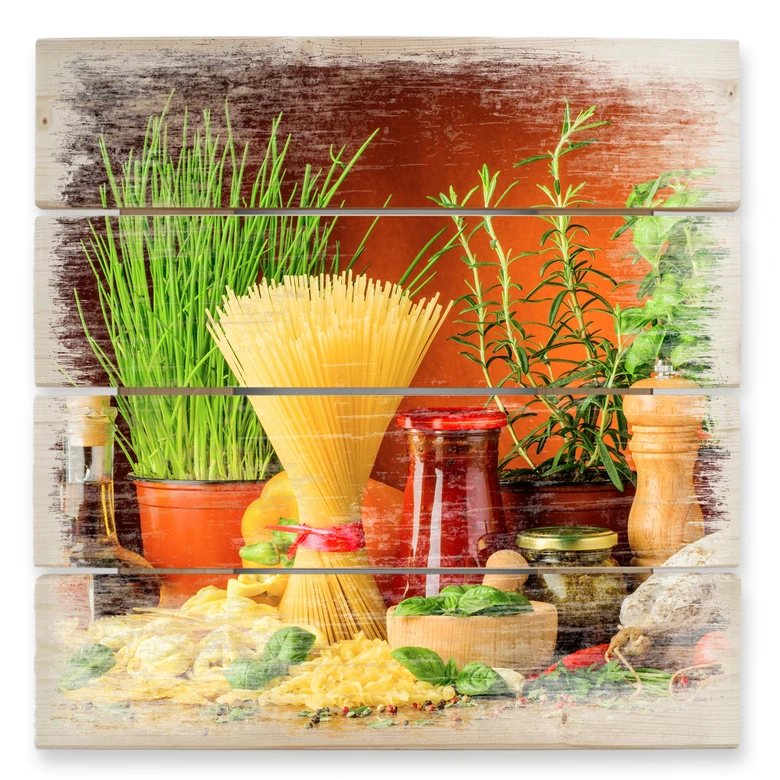 Holzbild Italienisch Kochen - 40x41,5 cm 