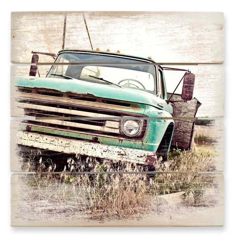 Holzbild American rusted Truck - 40x41,5 cm 