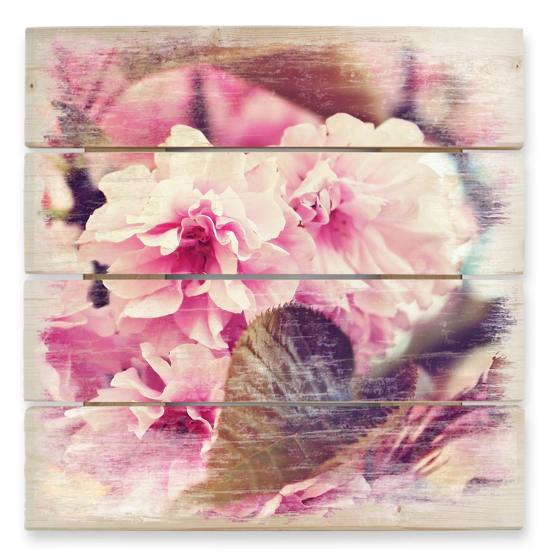 Holzbild Vintage Kirschblüten - 40x41,5 cm 