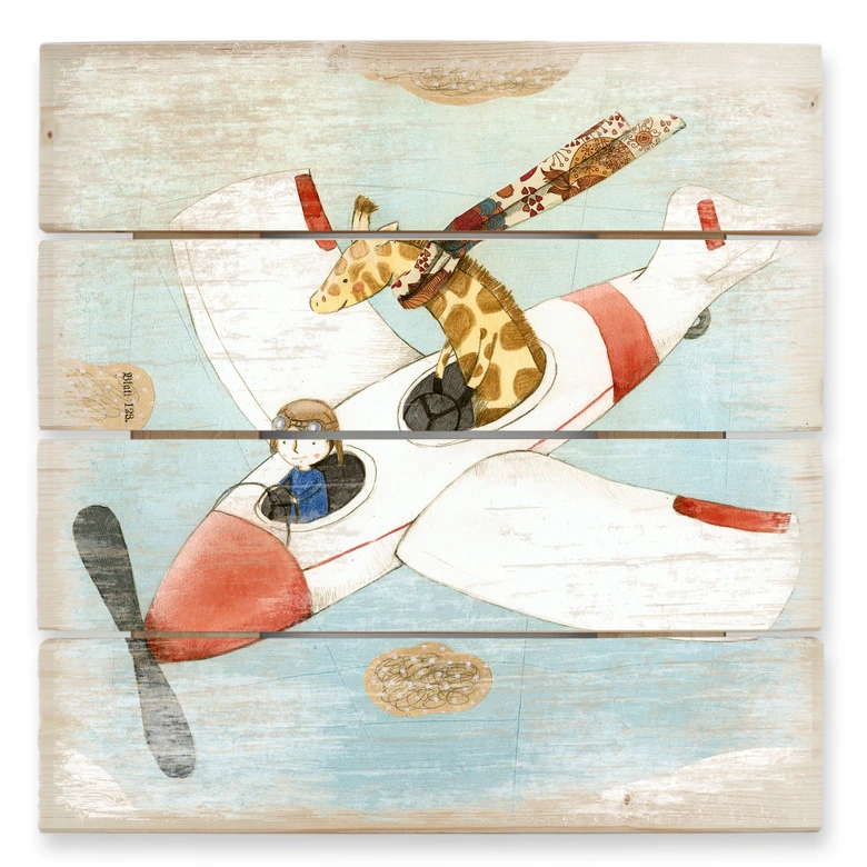 Holzbild Loske - Flugreise - 40x41,5 cm 