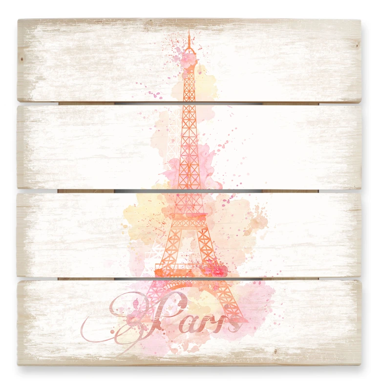 Holzbild La Tour Eiffel Aquarell - 40x41,5 cm 