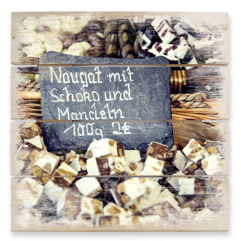 Holzbild Nougat mit Schokolade und Mandeln - 40x41,5 cm 
