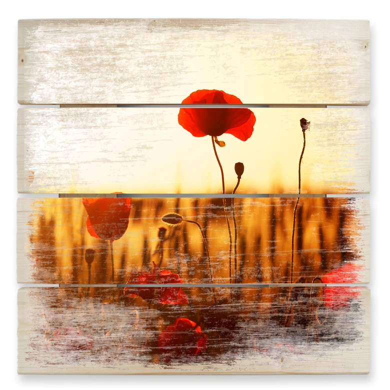 Holzbild Sonnenflut im Mohnfeld - 40x41,5 cm 